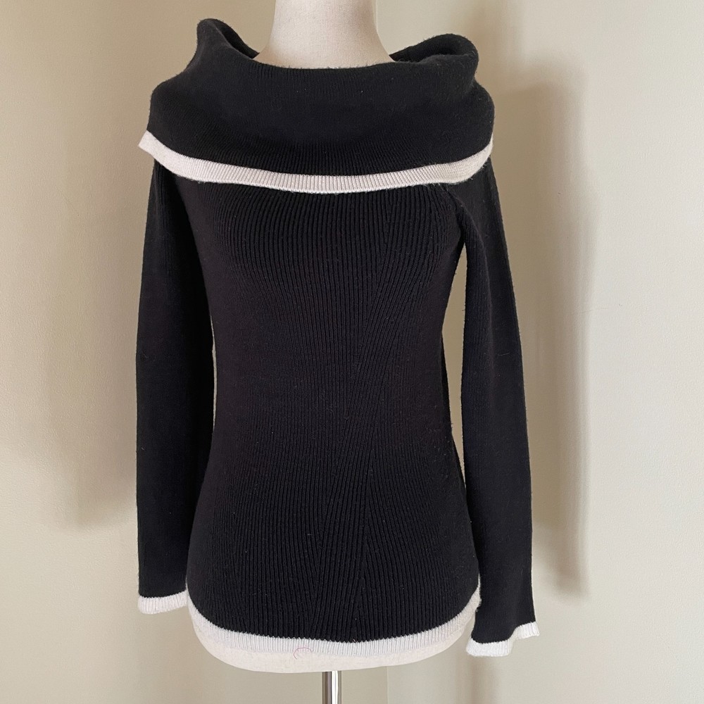 CYRUS New Off the Shoulder Black with White Trim Sweater, Size XS